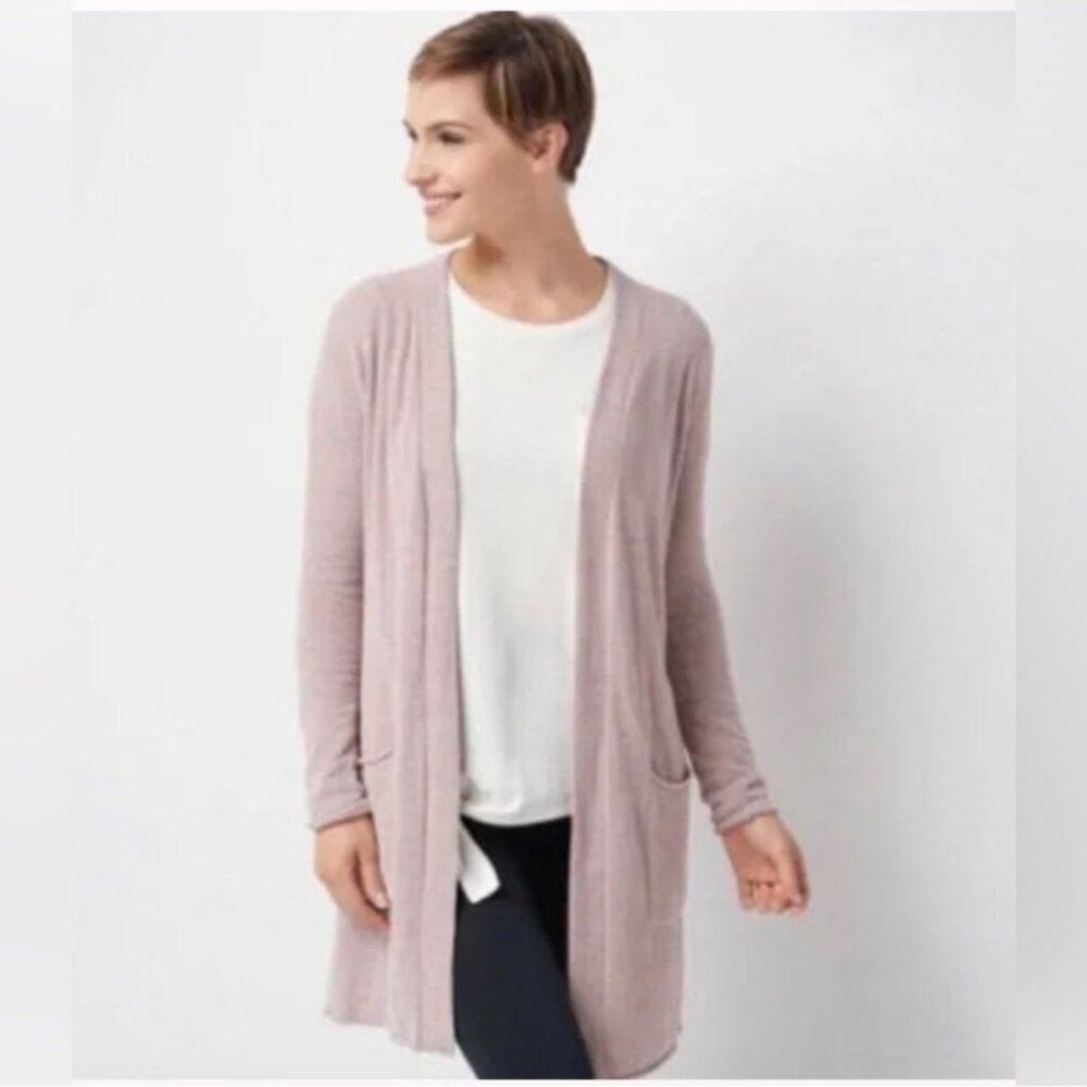Barefoot Dreams CozyChic Ultra Lite Knit Open Front‎ Cardigan Taupe Loungewear S